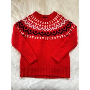 Vintage J.Crew‎ Fair Isle Sweater Red Merino Wool Knit Medium Holiday Winter Ski